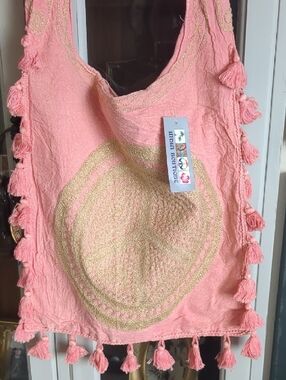 India Boutique Peach Crossbody Bag w/ Embroidered Medallion/Tassels